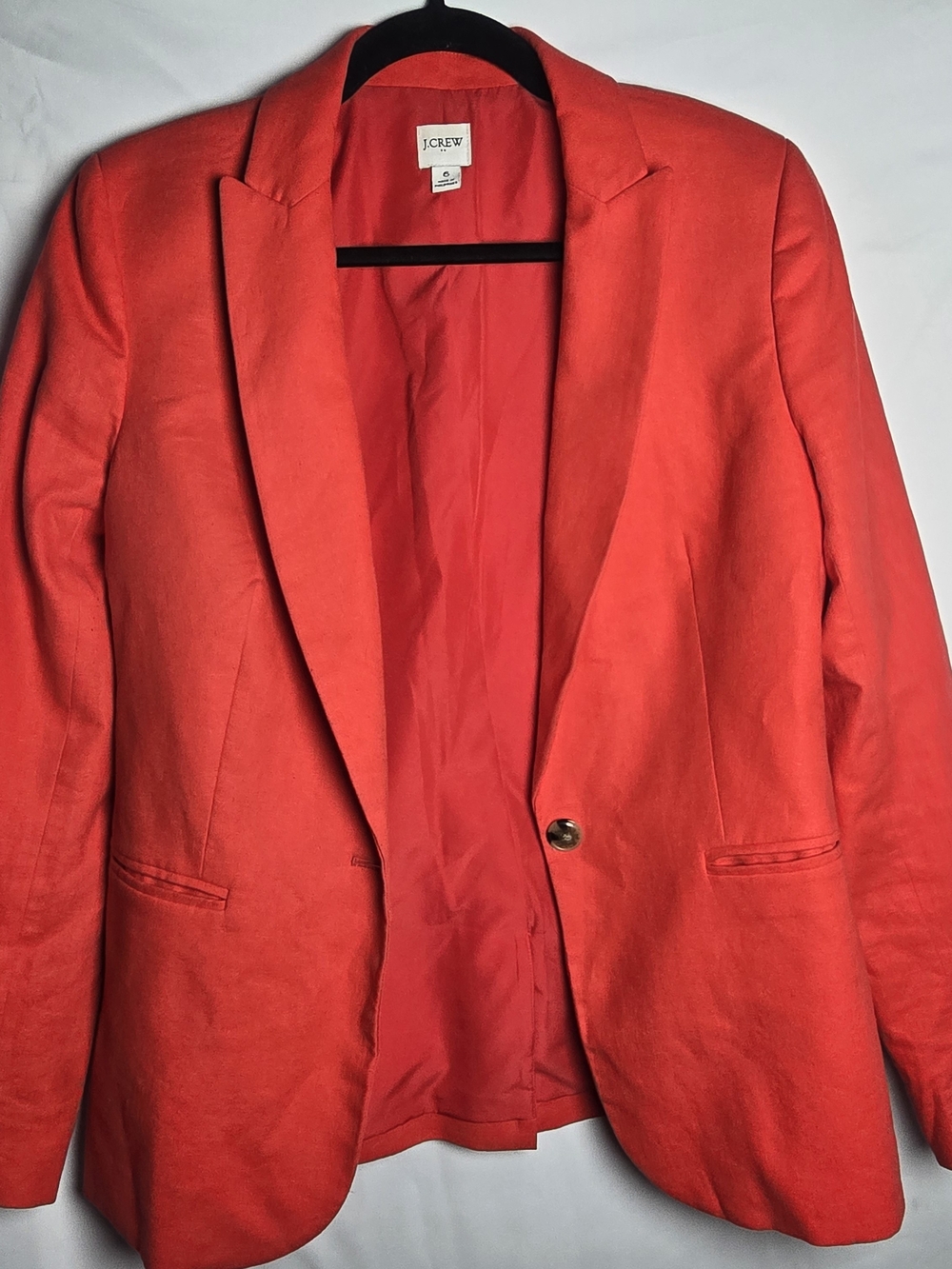 J. Crew Women's Red Single-Button Blazer Career Professional Linen Cotton Blend